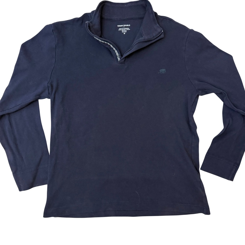 Banana Republic Mens Navy Blue 100% Cotton Quarter Zip Pullover Sweater Size M